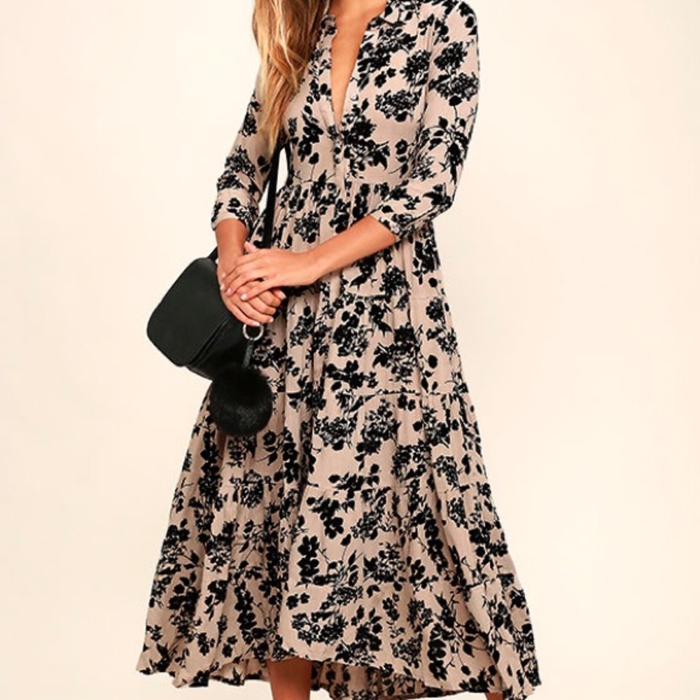Amuse Society Weston taupe floral print Midi dress
